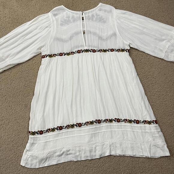 Free People Pasadena Embroidered Mini Dress Long Sleeve White Size Large - Picture 6 of 7